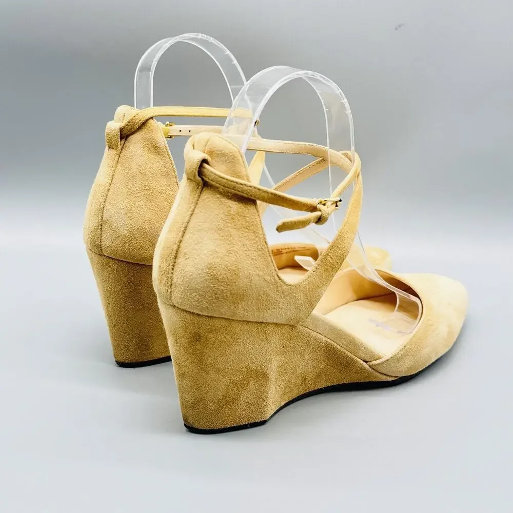 Cole Haan Shoes Womens 9.5 Brown Suede Grand OS Wedge Pumps Ankle Strap Pointed